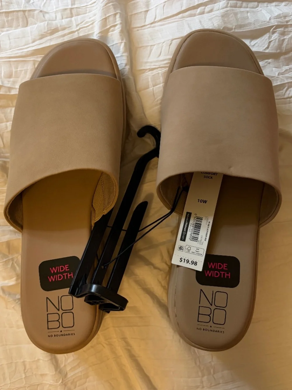 No Boundaries tan platform slides, size 10W, NWT!